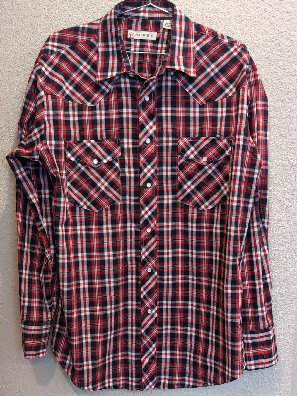 Roper Men's Red, Black & White Plaid Western Button-Down Shirt